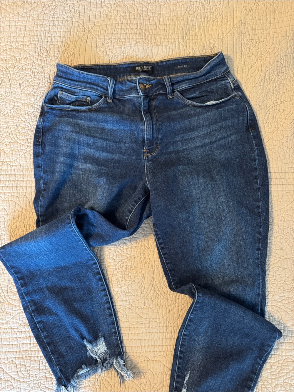 Judy Blue Medium Dark Blue Distressed Skinny Jeans 14w
